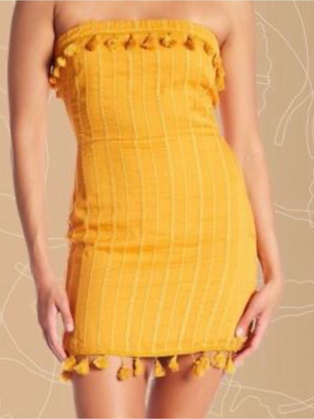 Honey Punch Strapless Tassel Mini Dress in Yellow